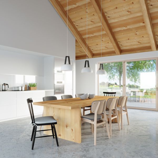 Biała lampa wisząca Casco z drewnianymi akcentami