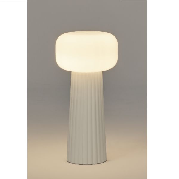 Biała lampka stołowa Faro z ceramiczną podstawą i materiałowym abażurem