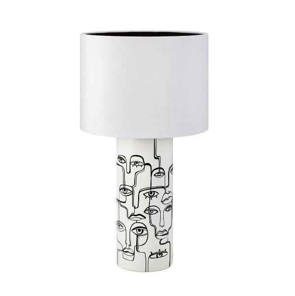 Biała stołowa lampa Family z motywem twarzy