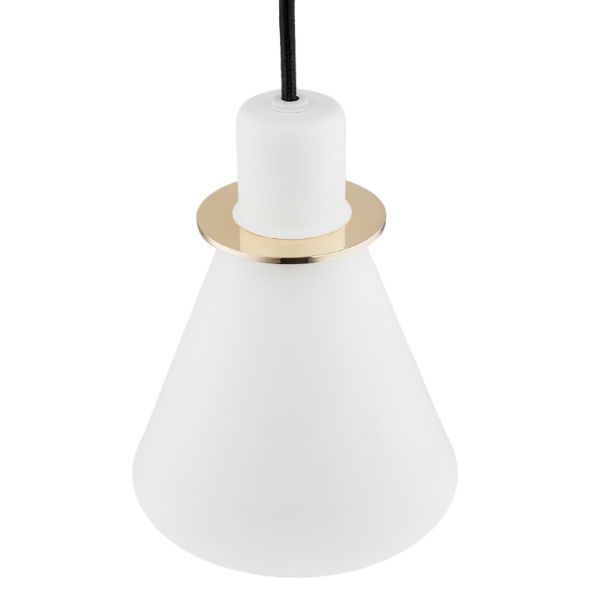 Biała wisząca lampa Beverly z eleganckimi złotymi akcentami