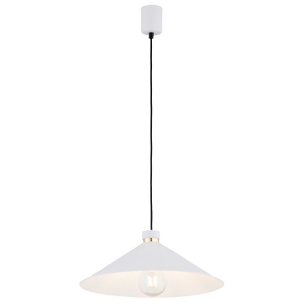 Biała wisząca lampa Neshville z szerokim, stożkowym kloszem