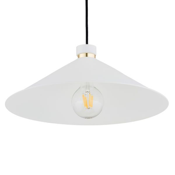 Biała wisząca lampa Neshville z szerokim, stożkowym kloszem