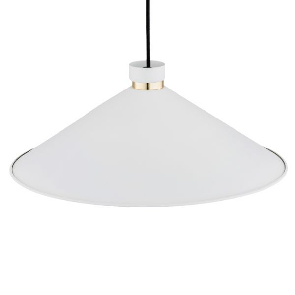 Biała wisząca lampa Neshville z szerokim, stożkowym kloszem