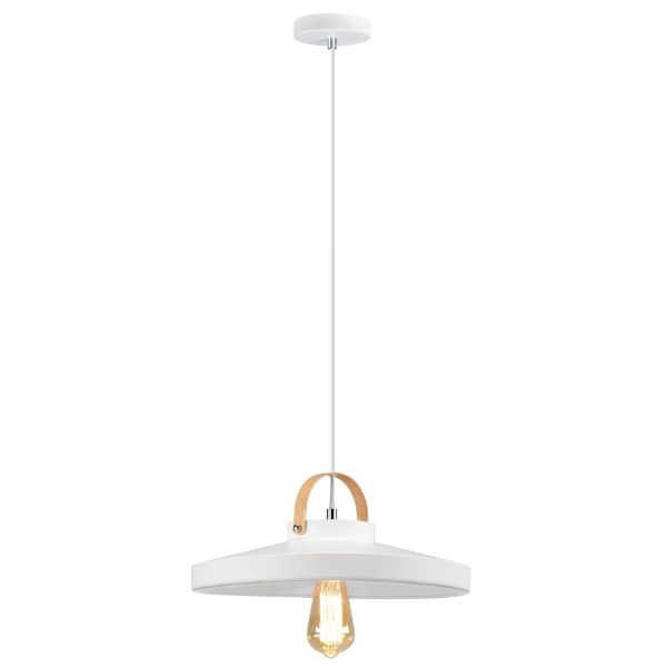 Biała wisząca lampa Next z szerokim kloszem