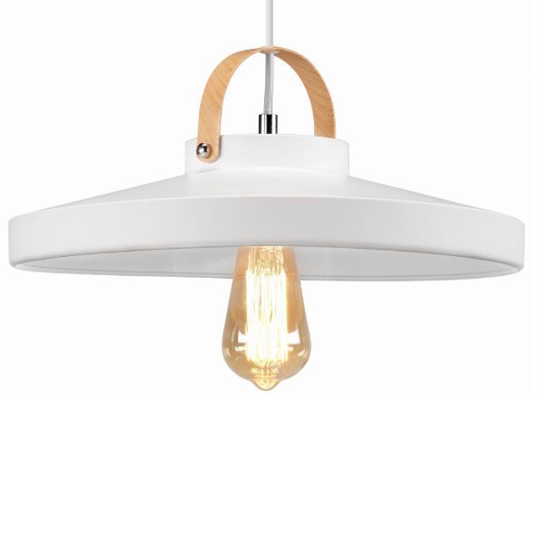 Biała wisząca lampa Next z szerokim kloszem