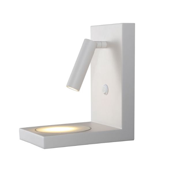 Biały kinkiet Zanzibar z reflektorem LED i wbudowaną ładowarką indukcyjną