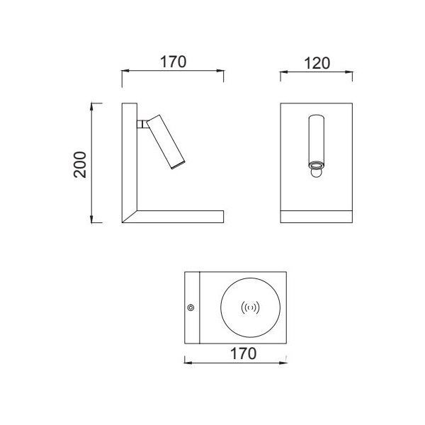 Biały kinkiet Zanzibar z reflektorem LED i wbudowaną ładowarką indukcyjną