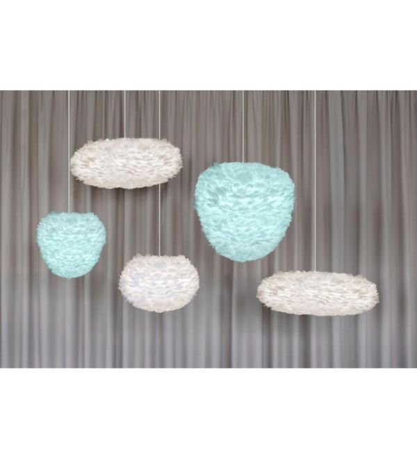 Błękitna wisząca lampa Eos Evia L z naturalnych piór