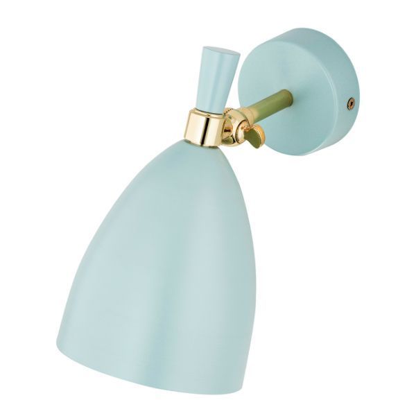 Błękitny kinkiet Charlotte z regulacją i złotymi detalami