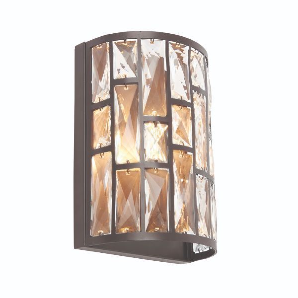 Brązowy, szklany kinkiet Belle od Endon Lighting z kryształkowymi detalami