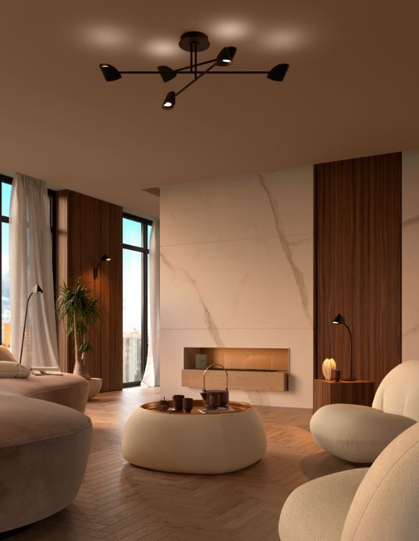 Czarna, 115-centymetrowa lampa sufitowa Capuccina 6 LED