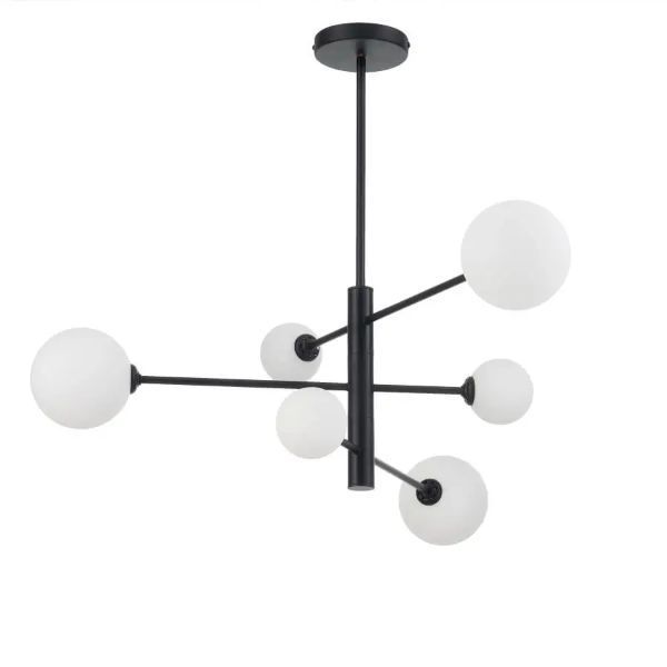 Czarna lampa Dorado 6 z mlecznymi kloszami do salonu