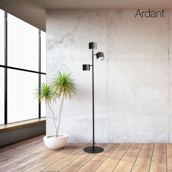 Czarna lampa podłogowa Bot z trzema regulowanymi kloszami