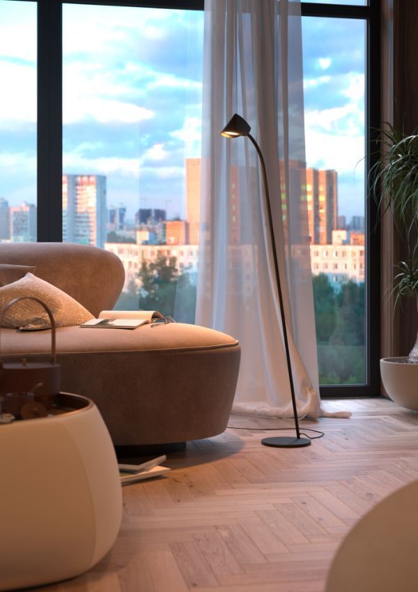 Czarna lampa podłogowa Capuccina z oświetleniem LED