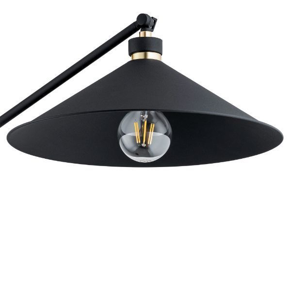 Czarna lampa podłogowa Nashville z eleganckimi złotymi akcentami