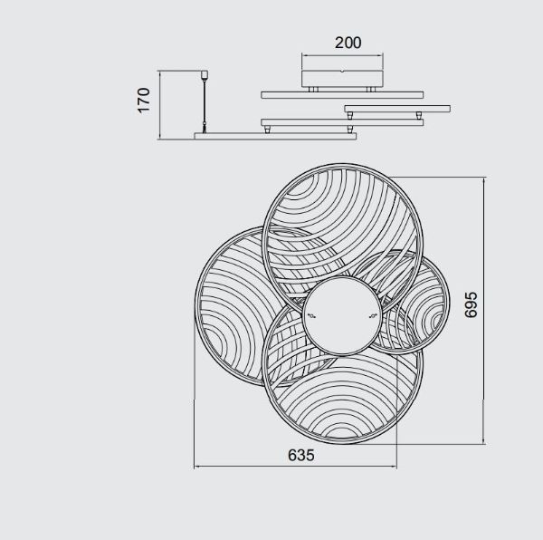 Czarna lampa sufitowa Collage z ażurowymi kloszami i wbudowanym oświetleniem LED