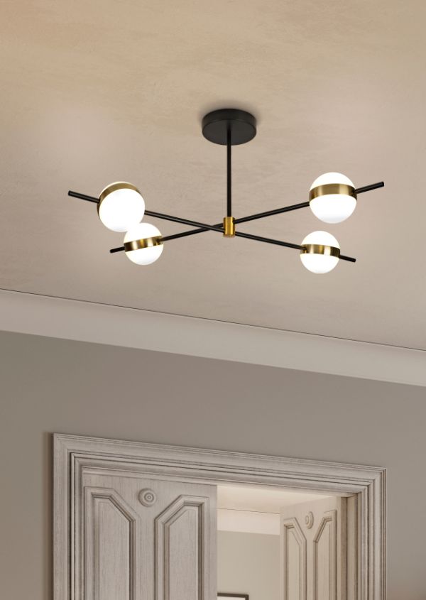 Czarna lampa sufitowa Cuba z LED i złotymi akcentami