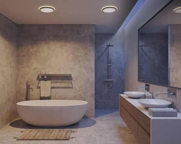 Czarna lampa sufitowa Oja 29 do łazienki z oświetleniem LED, IP54, barwa 3000K/4000K