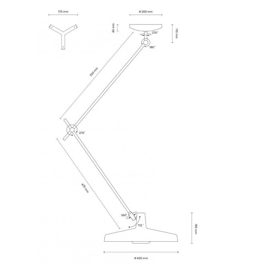Czarna, regulowana lampa sufitowa Arigato 45