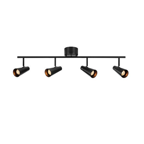 Czarna sufitowa lampa Crest z czterema reflektorami