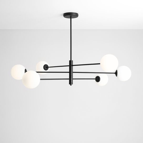 Czarna wisząca lampa Homme z sześcioma szklanymi kloszami