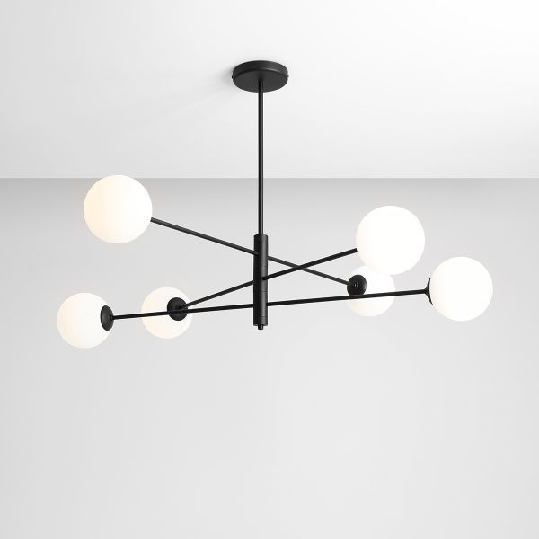 Czarna wisząca lampa Homme z sześcioma szklanymi kloszami