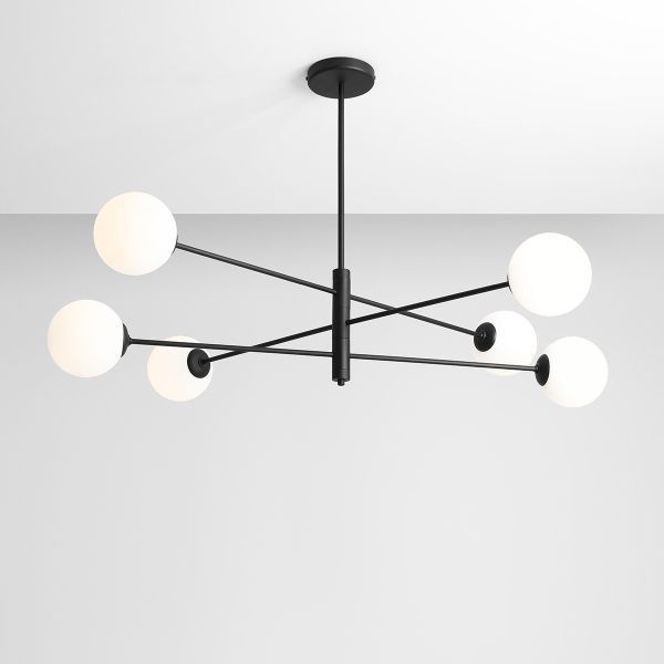 Czarna wisząca lampa Homme z sześcioma szklanymi kloszami