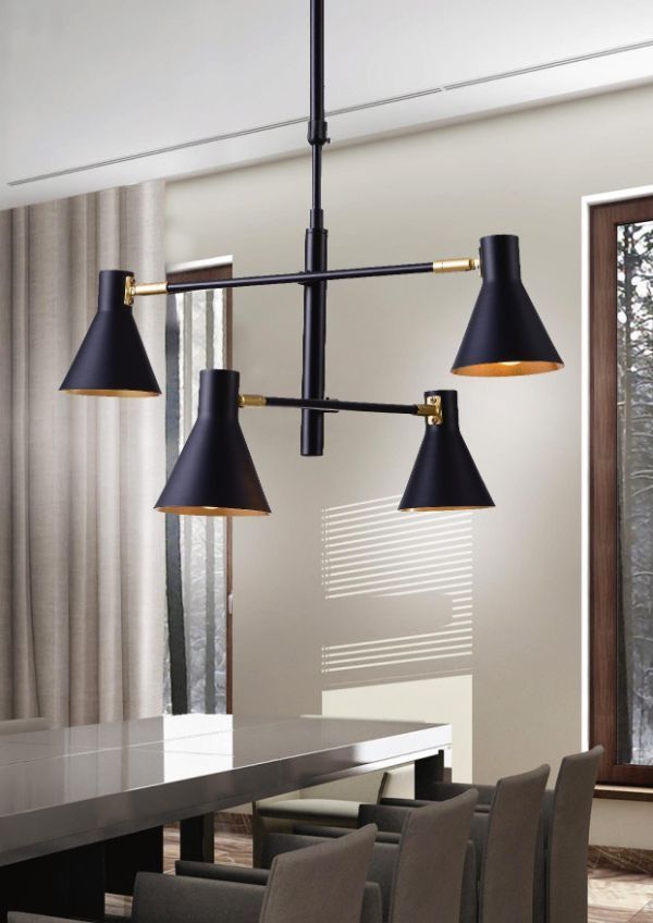 Czarna wisząca lampa Less z regulowanymi kloszami