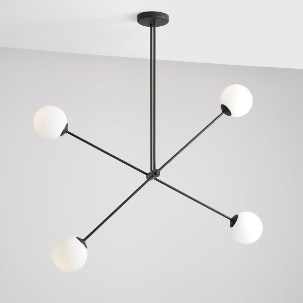 Czarna wisząca lampa Ohio z regulowanymi ramionami i szklanymi kloszami