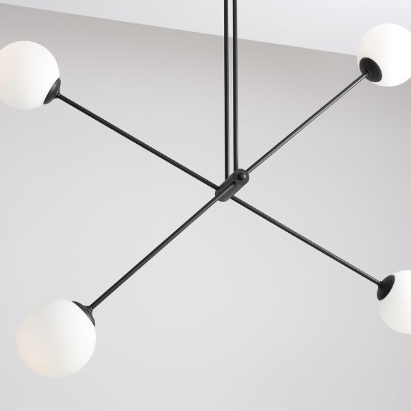 Czarna wisząca lampa Ohio z regulowanymi ramionami i szklanymi kloszami