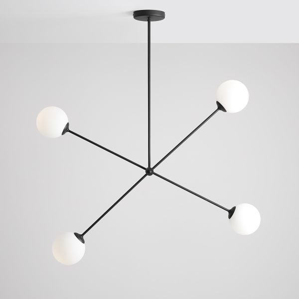 Czarna wisząca lampa Ohio z regulowanymi ramionami i szklanymi kloszami