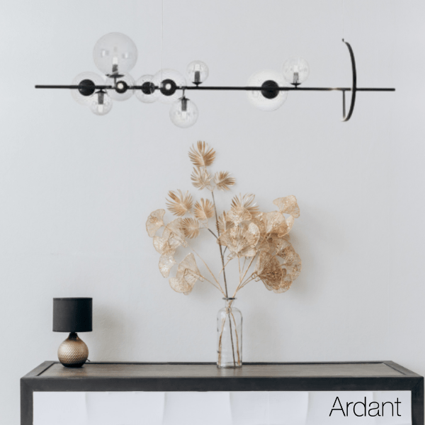 Czarna wisząca lampa Orion z szklanymi kulami o długości 90 cm