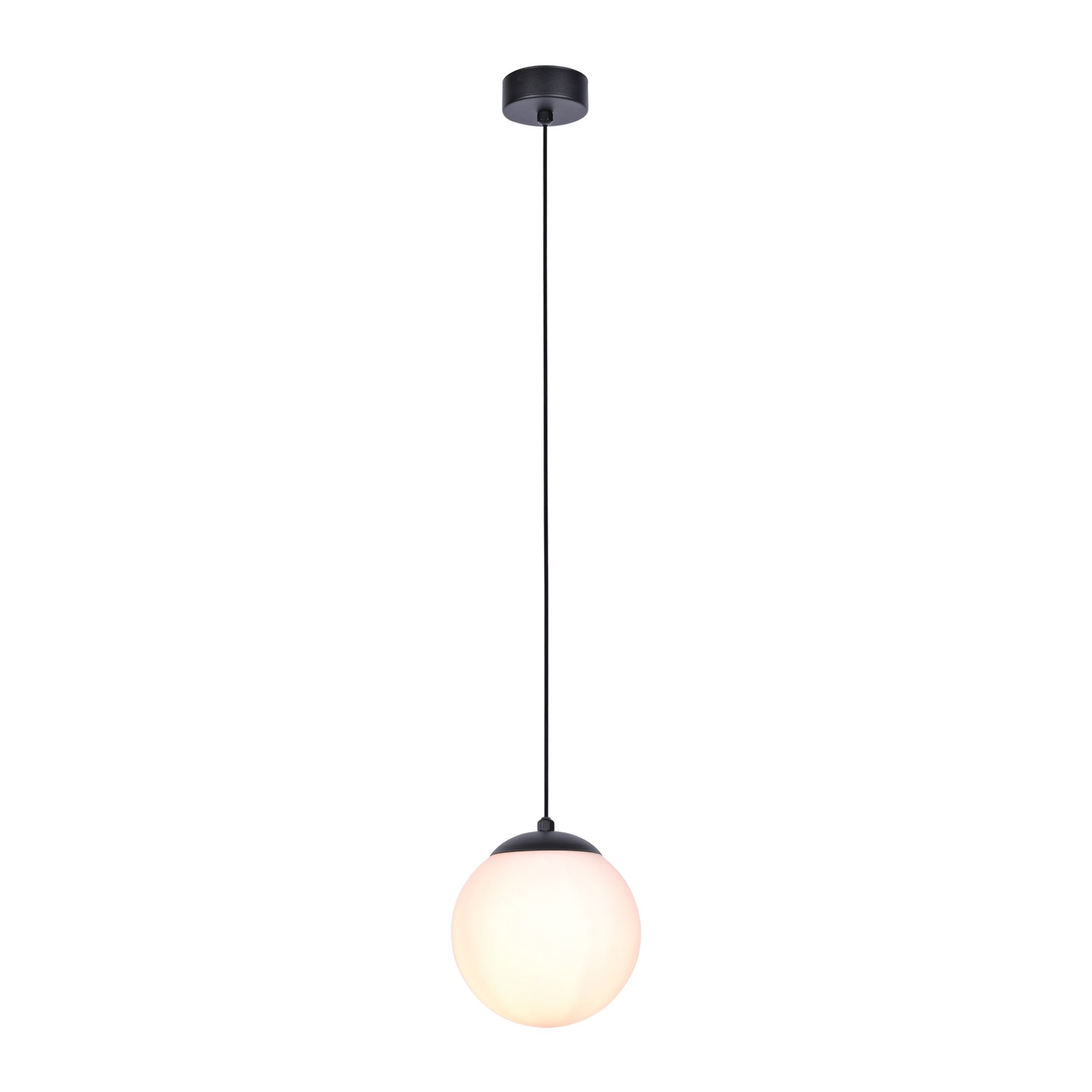 Czarna wisząca lampa Savoy z mlecznym kloszem