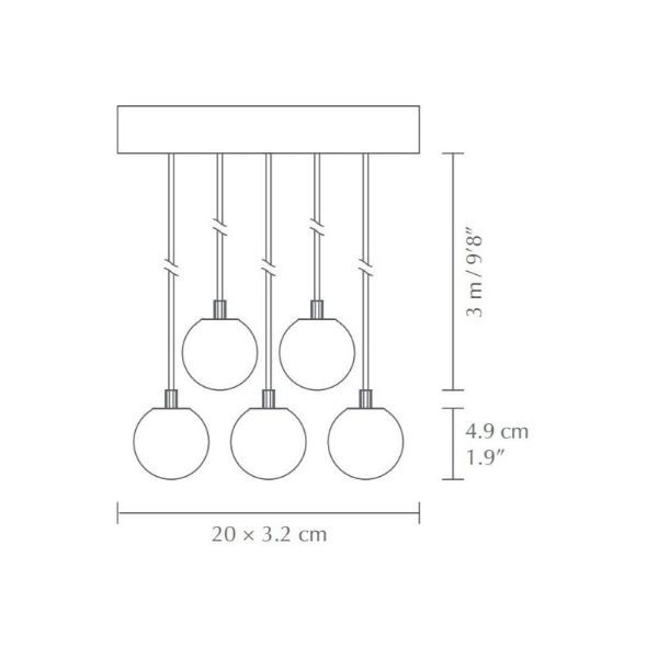 Czarne wiszące oświetlenie Rosette Mini 5 z długim przewodem