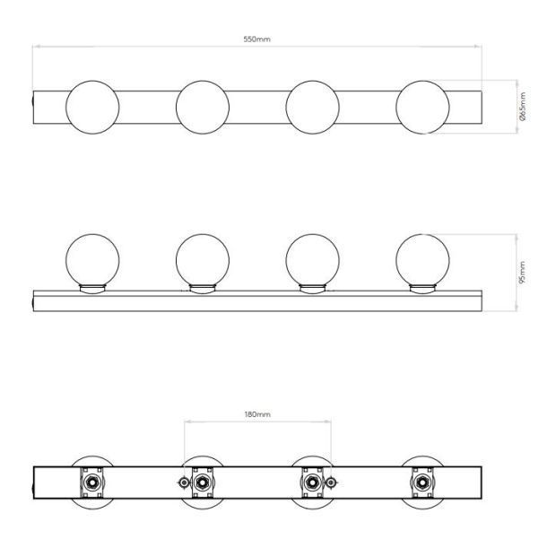 Czarny kinkiet Cabaret 4 z mlecznymi kulami i klasą ochrony IP44