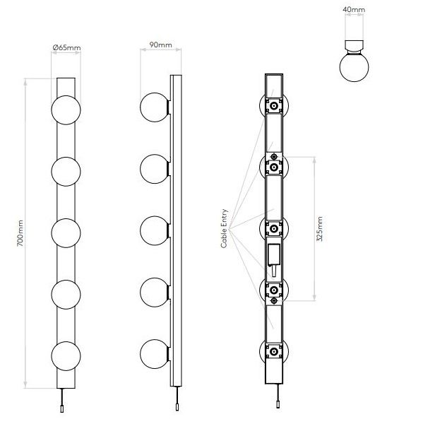 Czarny kinkiet Cabaret 5 to stylowe oświetlenie lustra o klasie szczelności IP44