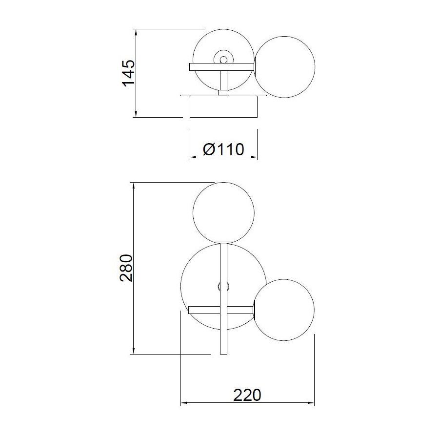 Czarny kinkiet Cellar 2 z szklanymi kulami