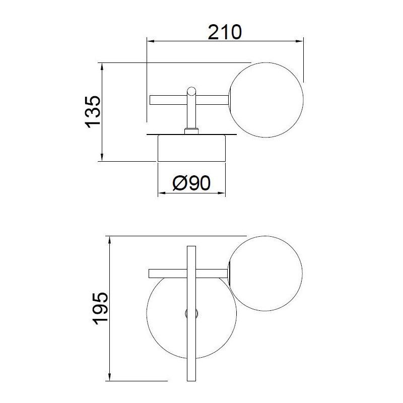 Czarny kinkiet Cellar z kulistym, szklanym kloszem