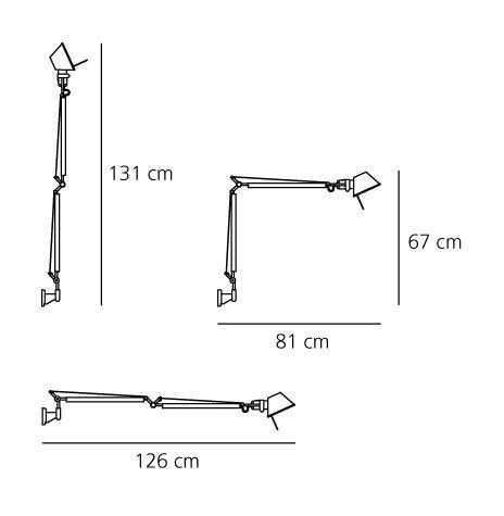 Czarny kinkiet Tolomeo Parete z wysięgnikiem
