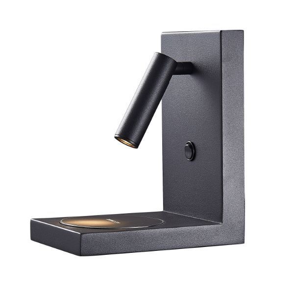 Czarny kinkiet Zanzibar z wbudowaną ładowarką indukcyjną