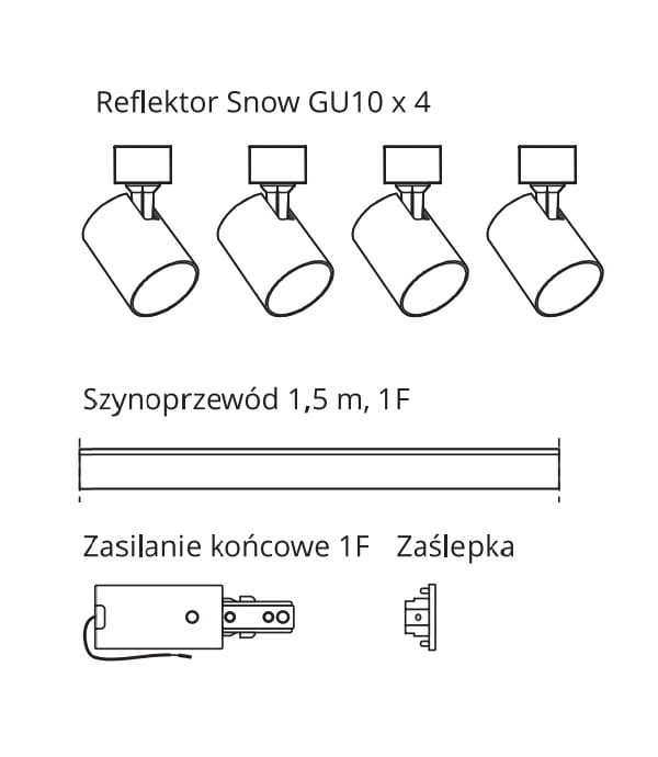 Czarny szynowy zestaw Snow z czterema reflektorami