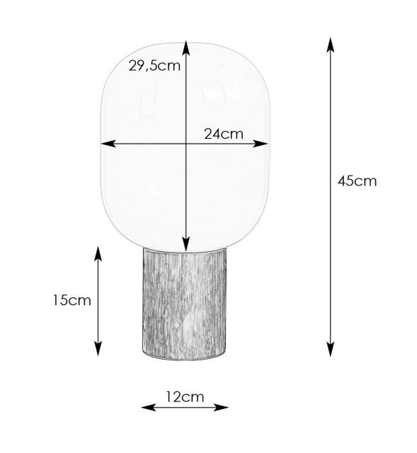 Drewniana lampa stołowa Skene z kloszem ze szkła