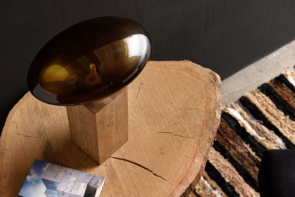 Duża oliwkowa lampa stołowa Cocoon w naturalnym stylu