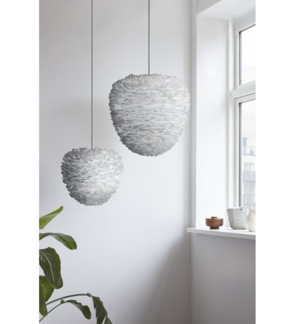 Duża wisząca lampa Eos Evia L z szarym kloszem z piór