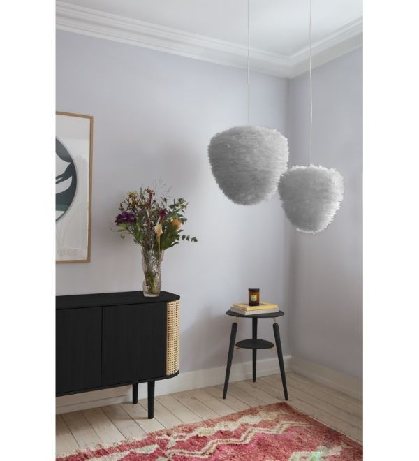 Duża wisząca lampa Eos Evia L z szarym kloszem z piór
