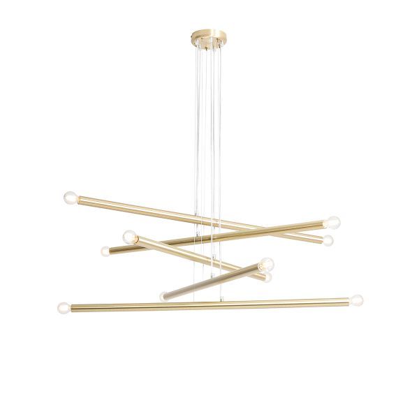 Duża wisząca lampa Tubo 10 w kolorze mosiądzu