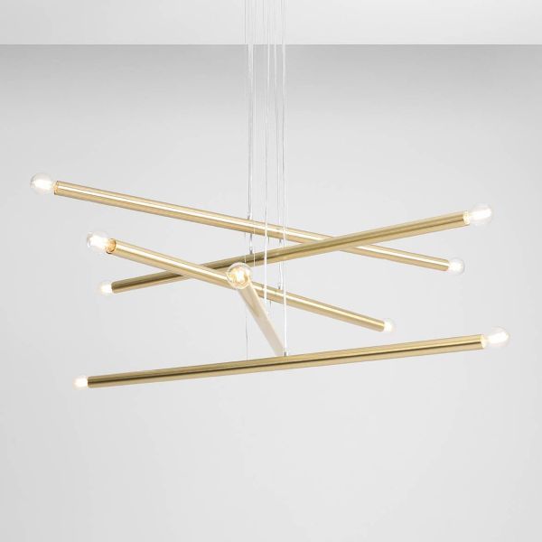 Duża wisząca lampa Tubo 10 w kolorze mosiądzu