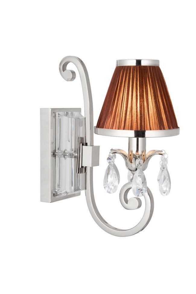 Elegancka srebrna lampa ścienna Oksana z kryształami od Interiors