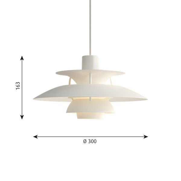 Elegancka wisząca lampa PH 5 Mini od Louis Poulsen z białym kloszem