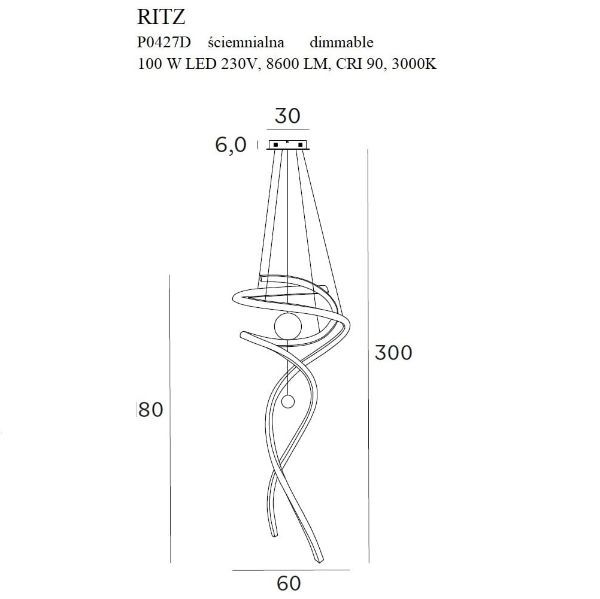 Elegancka złota lampa wisząca Ritz z oświetleniem LED